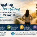 Professional coaching banner showing a person standing at a crossroads facing multiple paths, symbolizing career transitions, personal growth, clarity, confidence, and life coaching support.